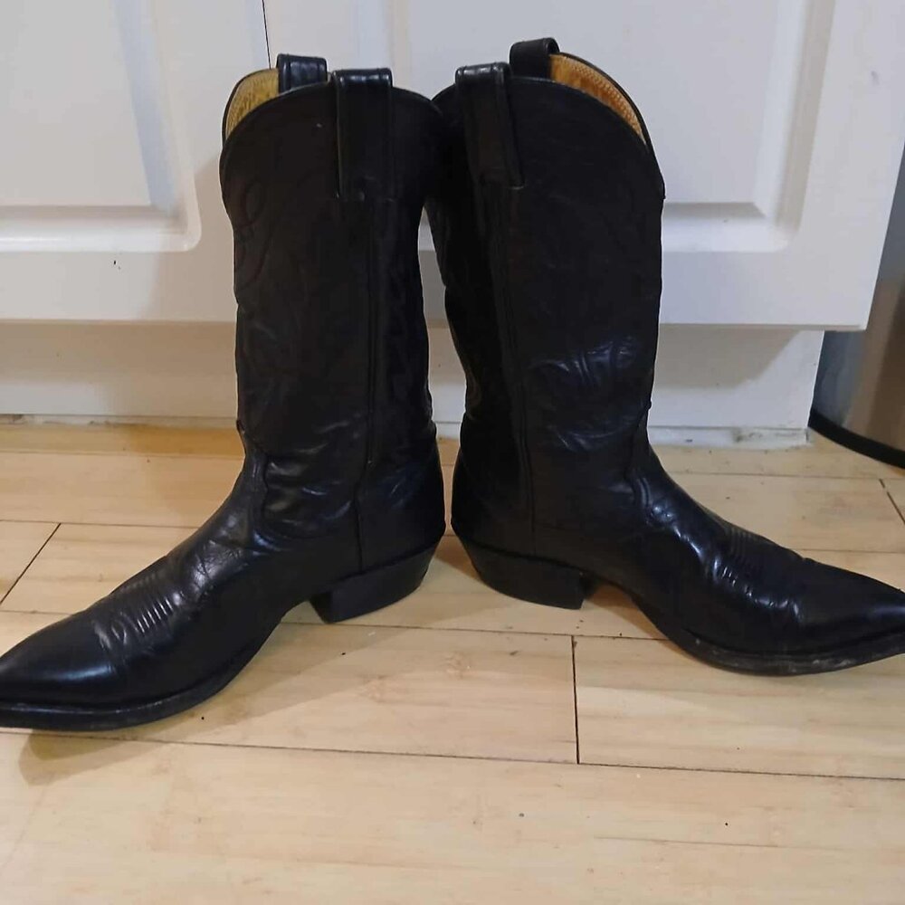 Nacona Black Leather Mid Calf Pull On Cowboy Western Boots Size 8.5W - Picture 5 of 6